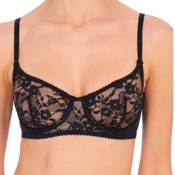 Natori Size 32DDD Black Imperial Lace Underwire Bra Floral Sheer Unlined NEW - Picture 1 of 3